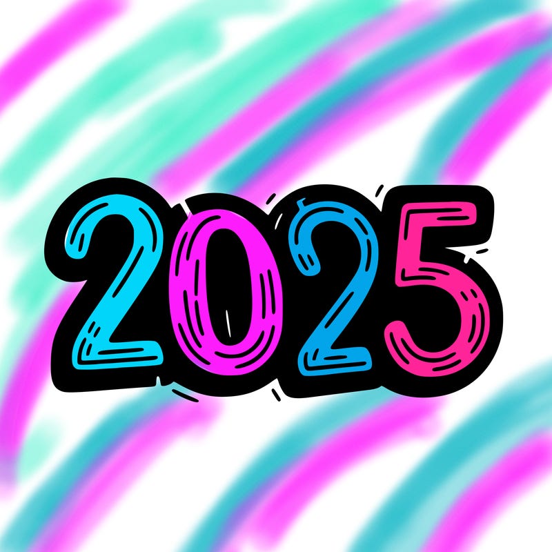 one line scrawled numbers sketch design “2025”