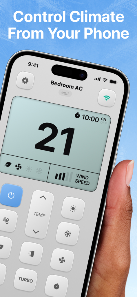 AC Remote - Universal Control - Smartphone screen showing the AC Remote Universal Control app interface for adjusting room temperature