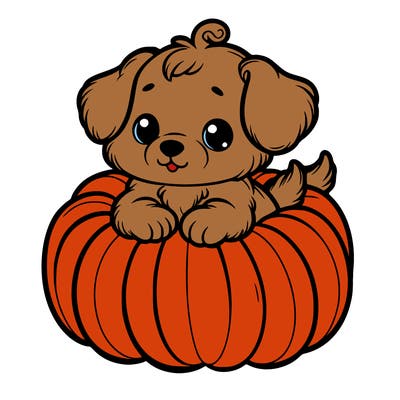 cute little puppy in a pumpkin