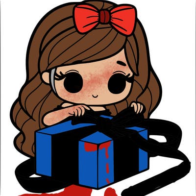 girl wrapping a gift with ribbon.