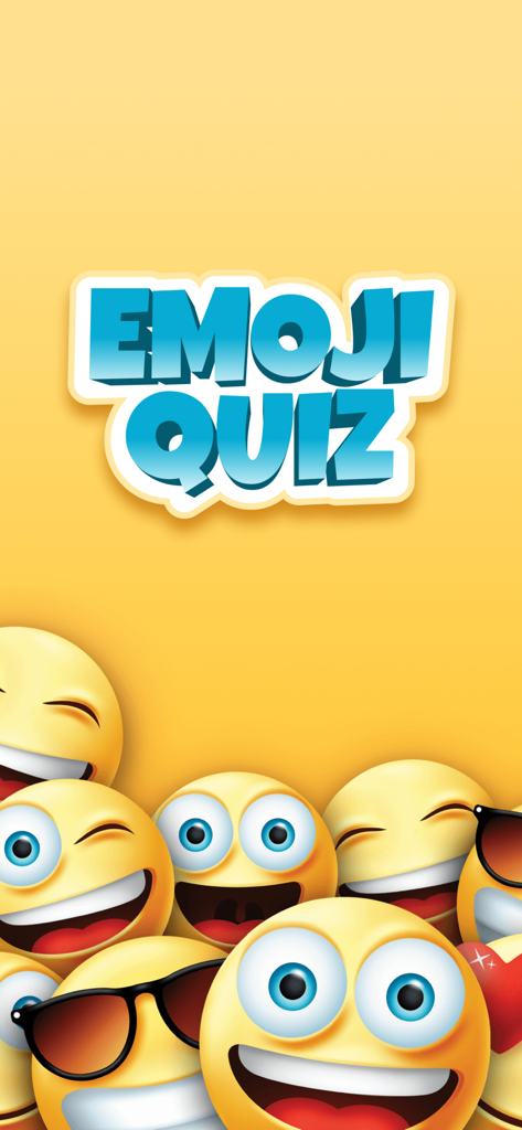 Emoji Quiz - Guess the Emojis - Emoji Quiz game title screen with laughing emojis on a yellow background