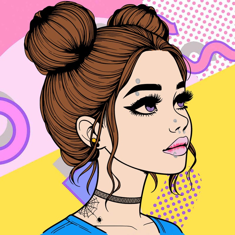 realistic girl with buns on the top of her head