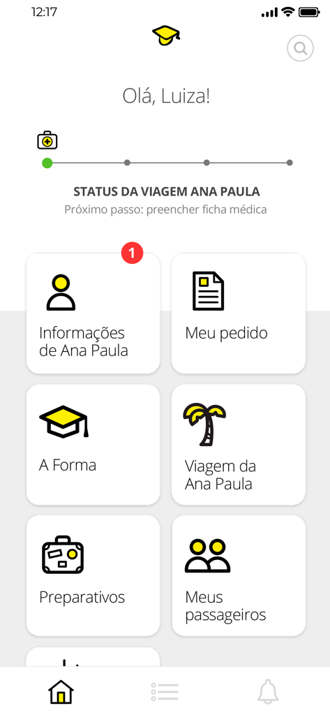 Forma Turismo - Forma Turismo mobile app home screen showing graduation trip status and travel management options