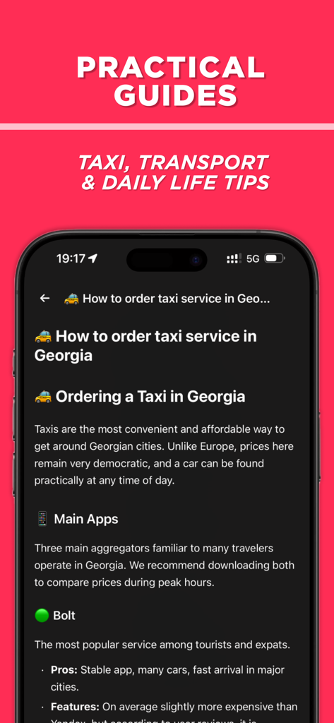 GeoMate: Georgia Travel Guide - Practical guide on how to order a taxi in Georgia within the GeoMate app