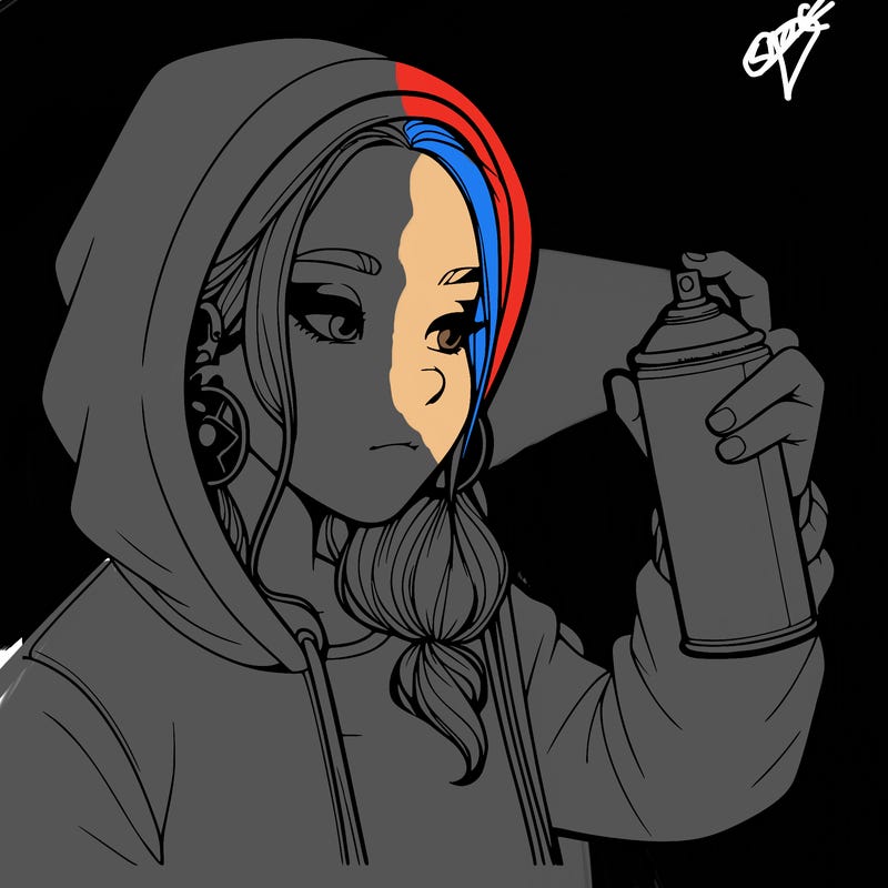 a realistic girl, spray painting