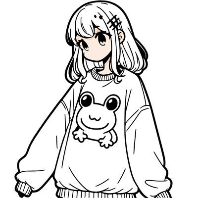 girl wearing frogging sweatshirt