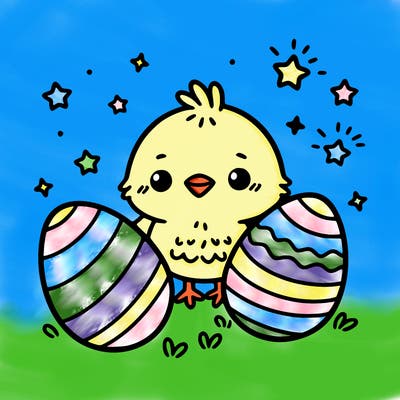 cute easter chick with eggs