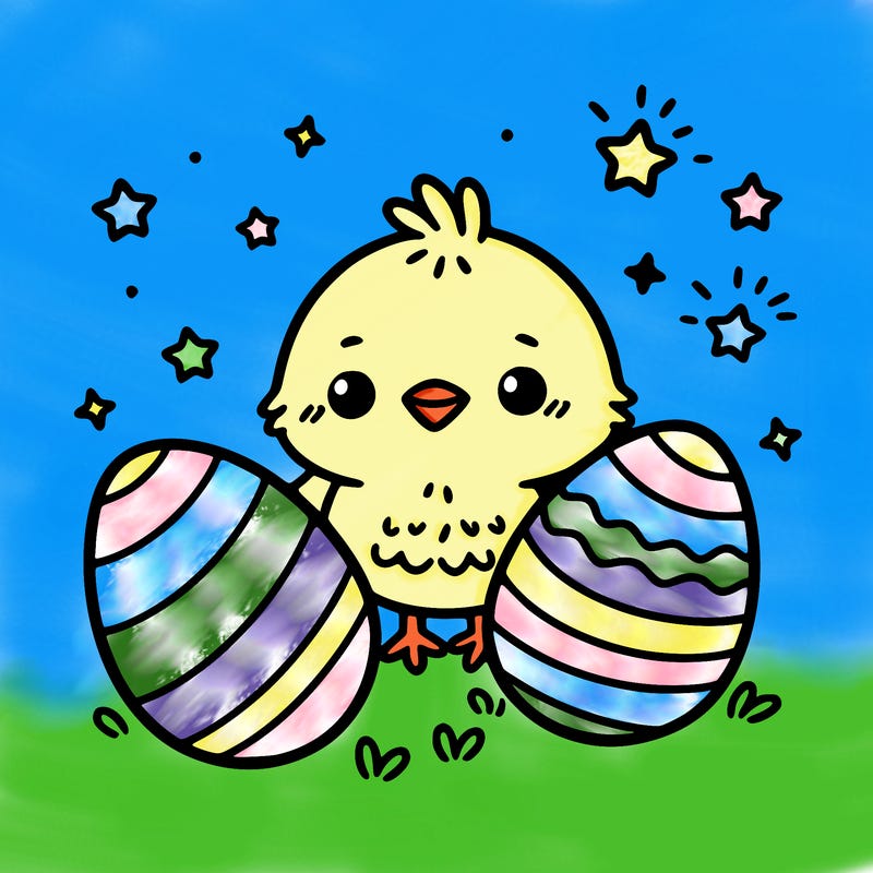cute easter chick with eggs