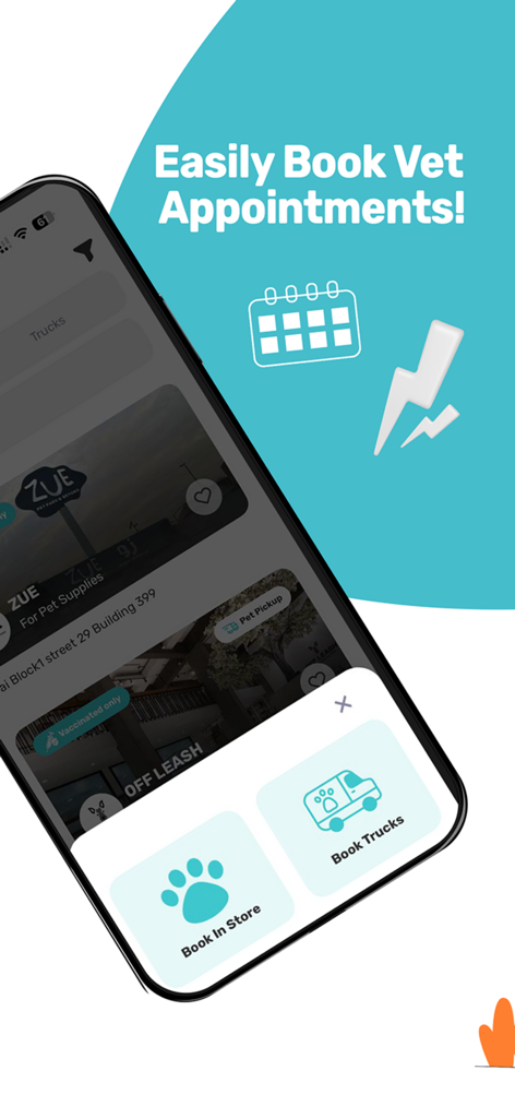 Fuzzo -فوزو - Interface of Fuzzo app for booking pet vet appointments in store or via mobile trucks