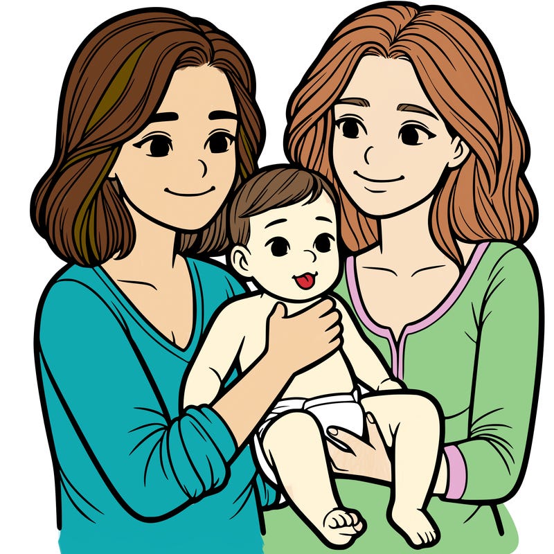 two realistic women holding one baby together