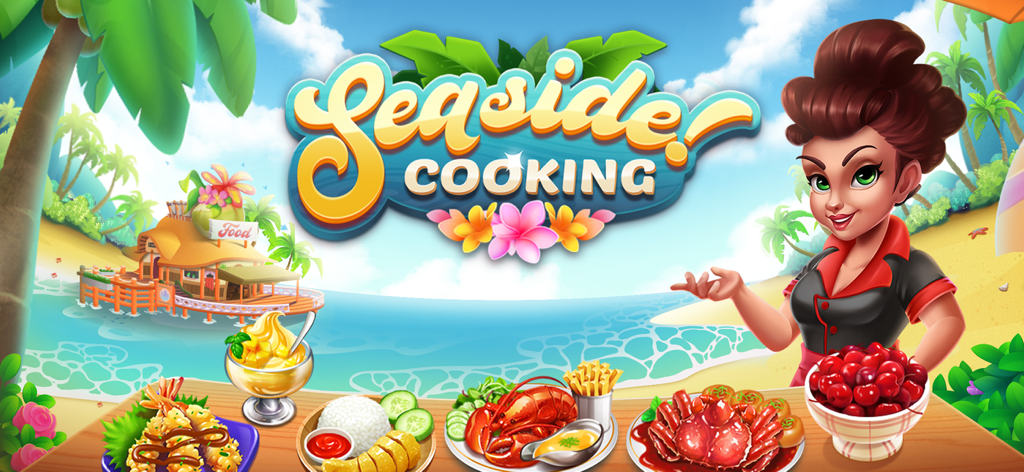 Cooking Seaside: Beach food - Female chef presenting gourmet seafood dishes at a tropical beach resort
