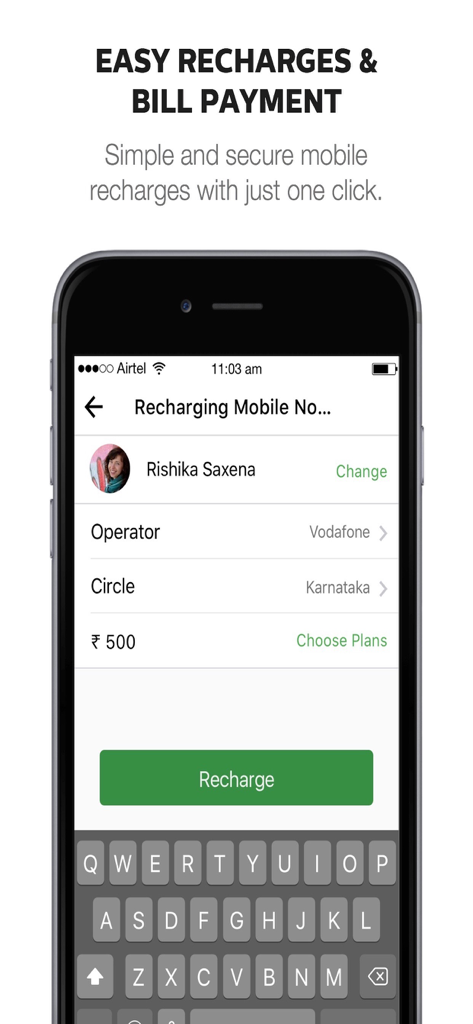 Ola Money - Wallet & Payments - Ola Money app screen for easy mobile recharge and bill payments in India.