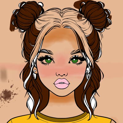 realistic girl with two buns in hair and lips