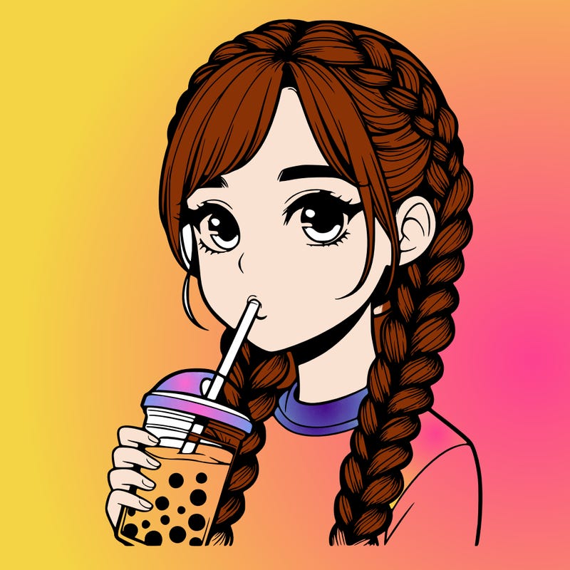 realistic girl with braided hair drinking boba
