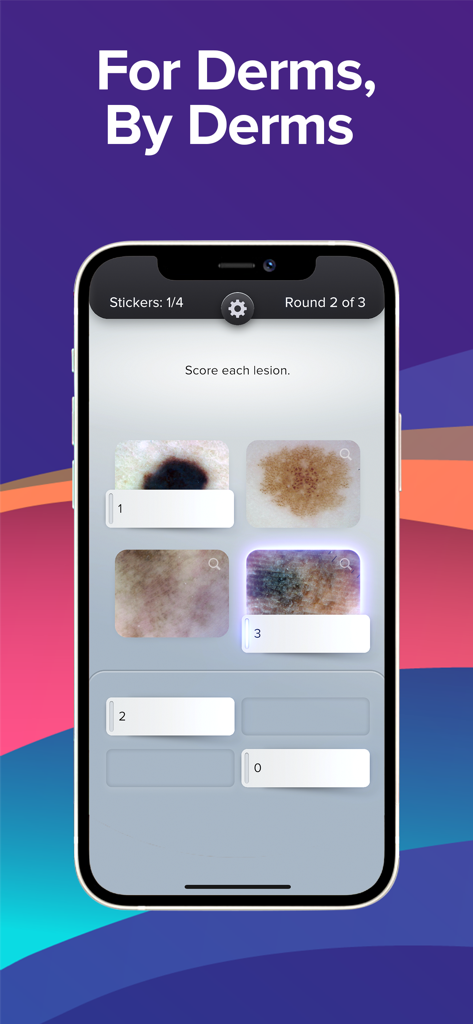 Top Derm App-Bildschirm zur Bewertung medizinischer Läsionen auf verschiedenen Hauttypen