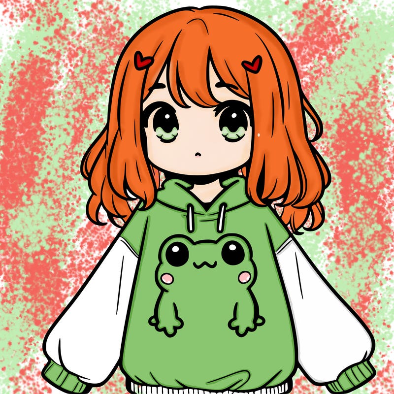 girl wearing frogging sweatshirt