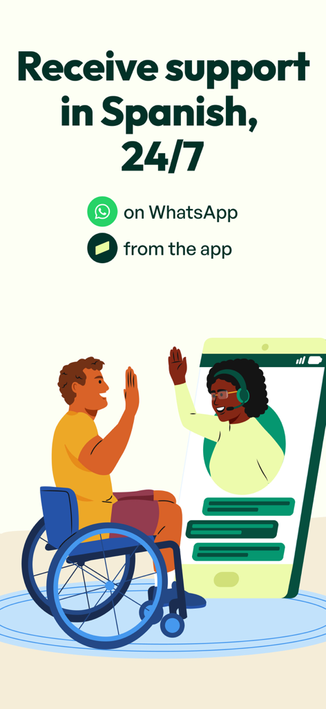 Customer support in Spanish available 24/7 through WhatsApp and the Comun mobile app