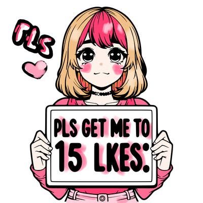 realistic girl holding up a sign that says “pls get me to 15 likes!”