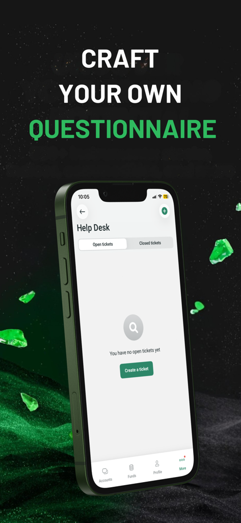 Kato Prime LTD - Pantalla de la aplicación Kato Prime que muestra la sección de Atención al Cliente con opciones para ver tickets de soporte abiertos y cerrados.