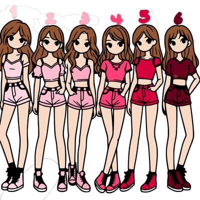 a group of girls wearing crop tops and shorts