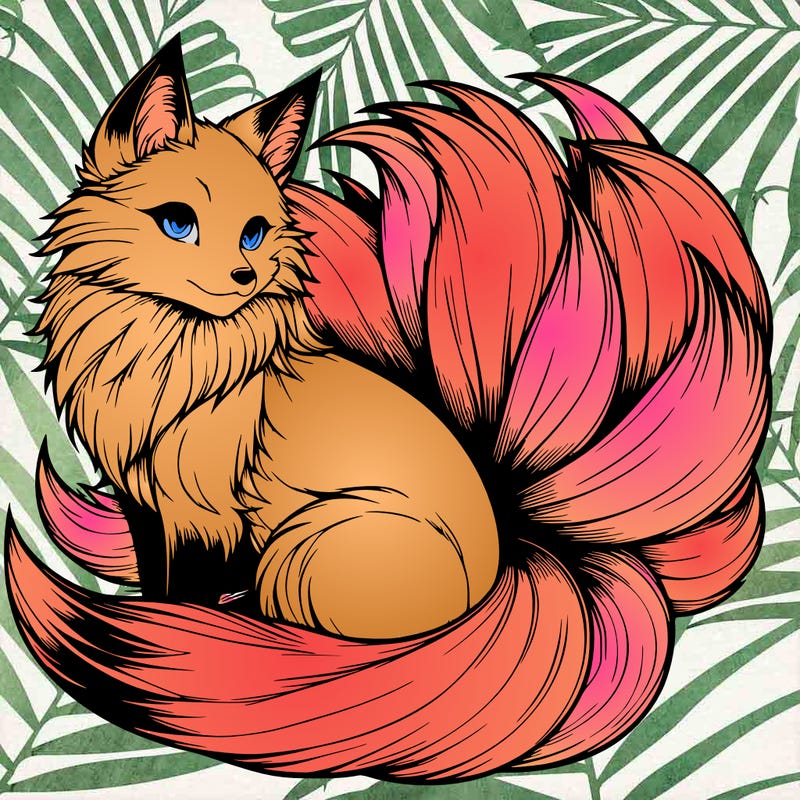 realistic detailed 9 tailed anime fox