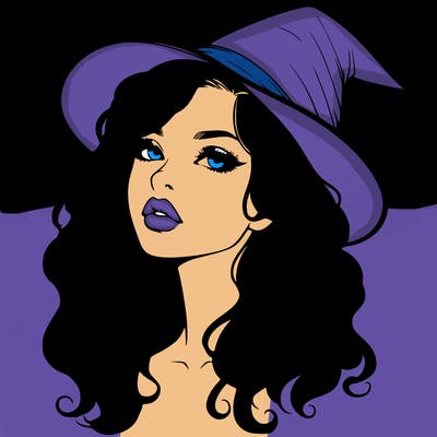 realistic witch girl with wavy hair and lips