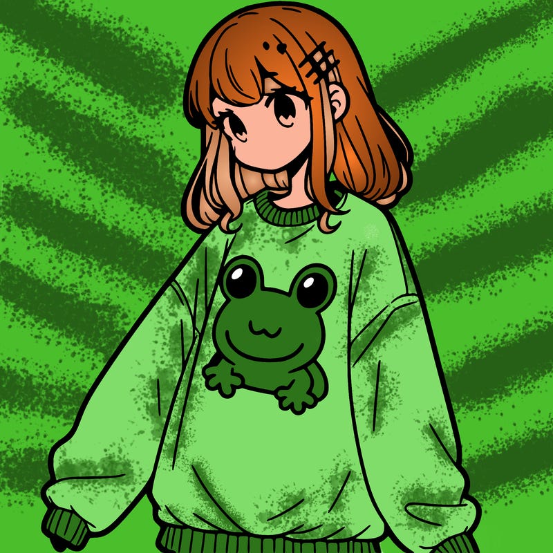 girl wearing frogging sweatshirt