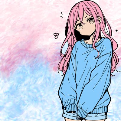 manga teen girl  in a sweater and baggy pants
