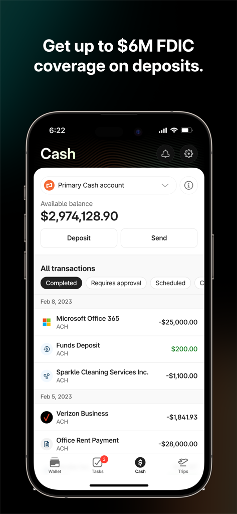 Brex - Brex app dashboard displaying a business cash account balance and transaction list