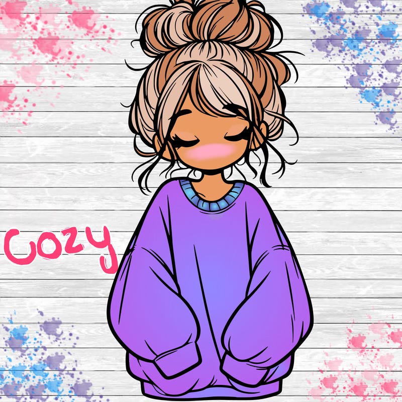 girl with baggy sweatshirt and messy bun