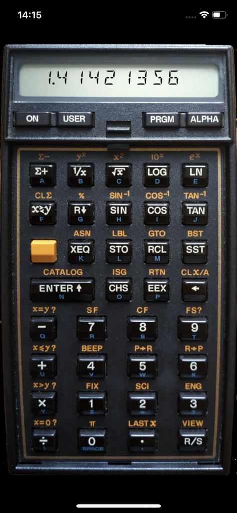 PockEmul app interface displaying a vintage HP-41CX scientific calculator emulation