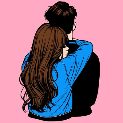 realistic girl hugging boyfriend from back