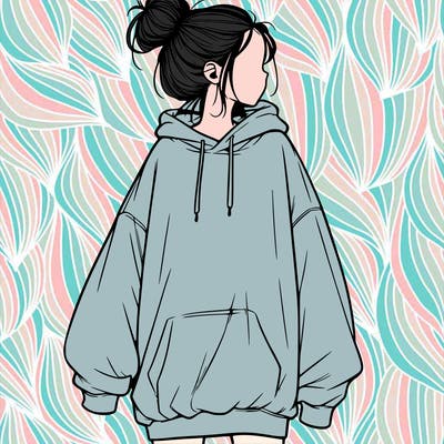 realistic girl with a oversized sweatshirt on and a bun