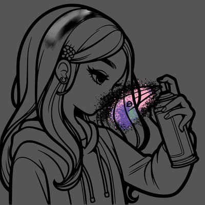 a realistic girl spray painting