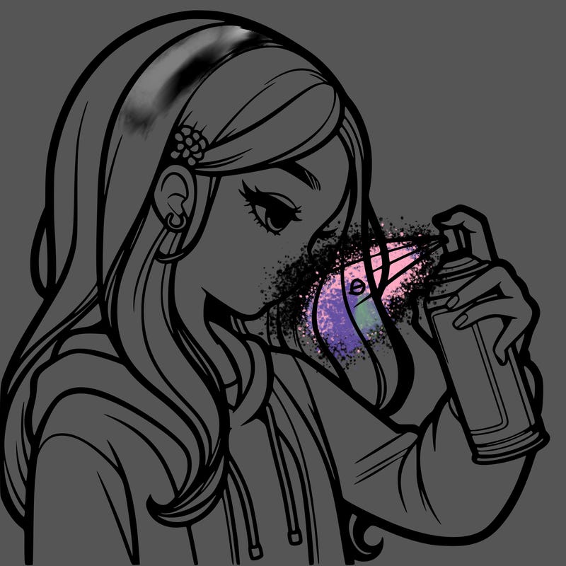 a realistic girl spray painting