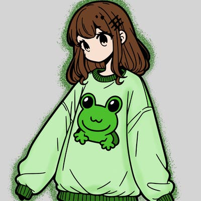 girl wearing frogging sweatshirt