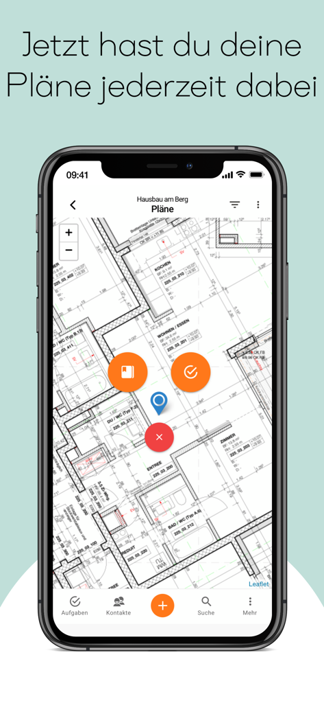 smino - smino mobile app interface displaying a detailed construction floor plan with interactive markers.