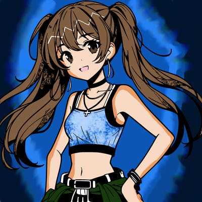 anime girl wearing crop top