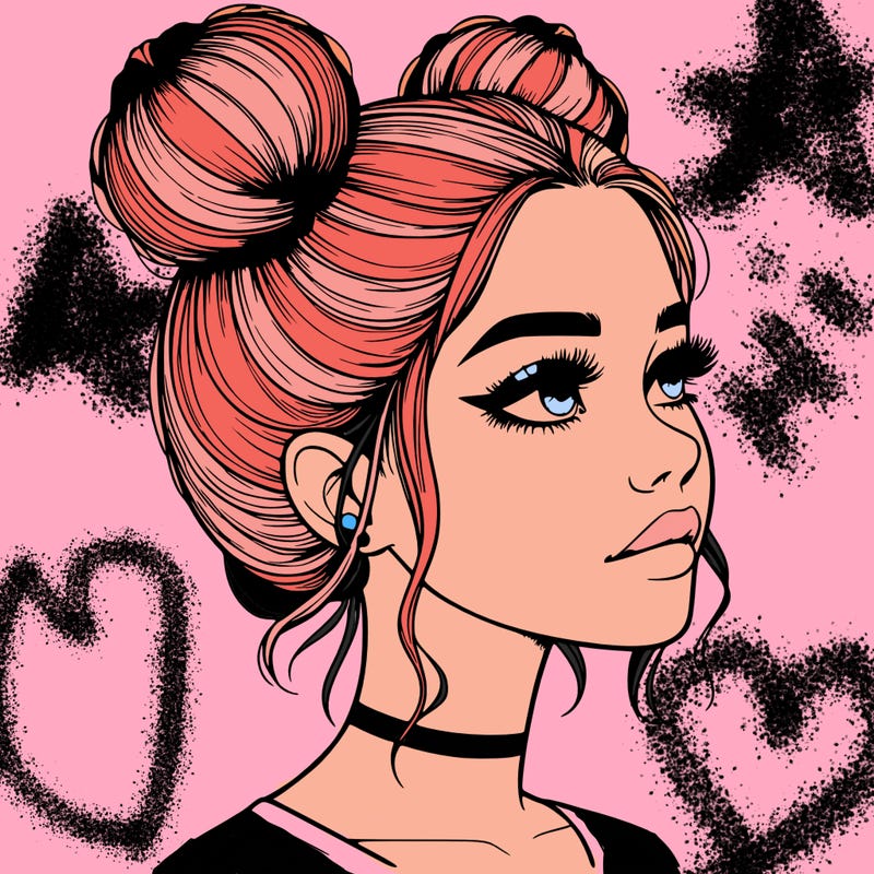 realistic girl with buns on the top of her head