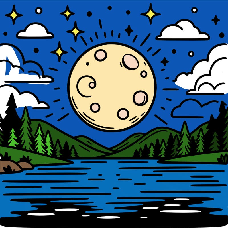 moonlight shining on a lake