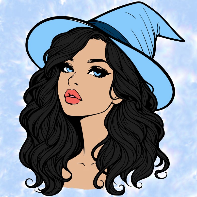 realistic witch girl with wavy hair and lips