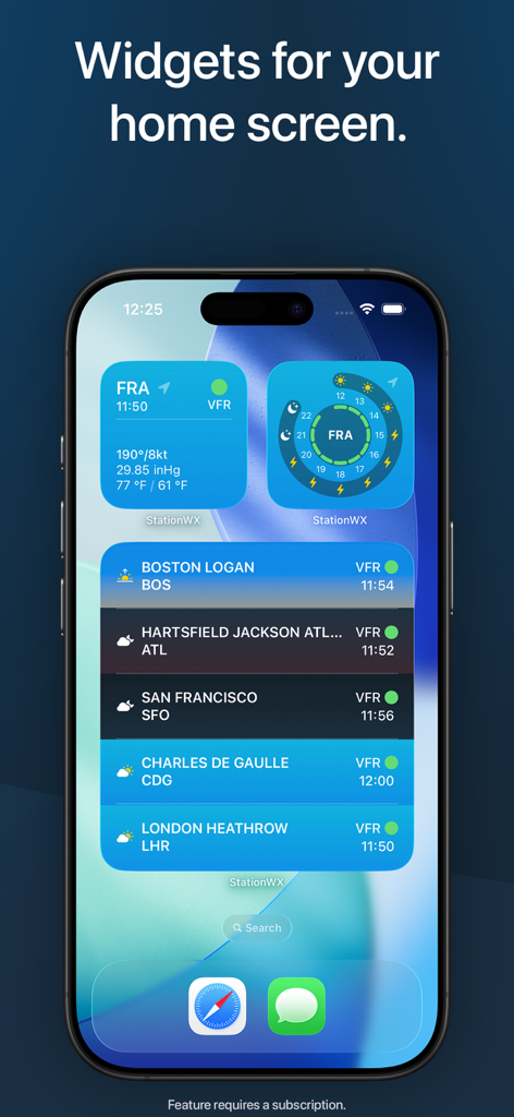 StationWeather - METAR and TAF - iPhone-Startbildschirm mit Luftfahrtwetter-Widgets mit METAR- und TAF-Daten für mehrere Flughäfen