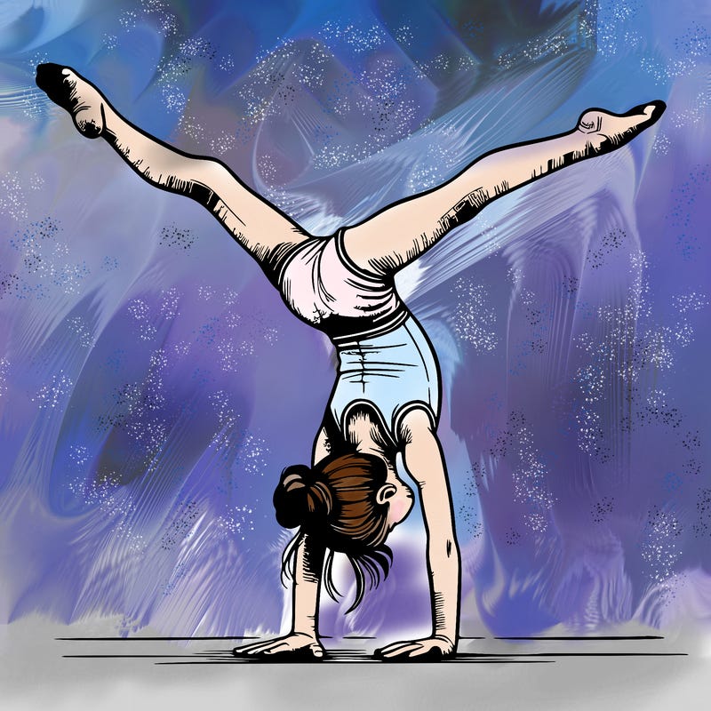 realistic gymnastic hand stand girl in four splits