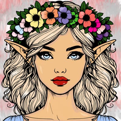 realistic female elf with flower crown