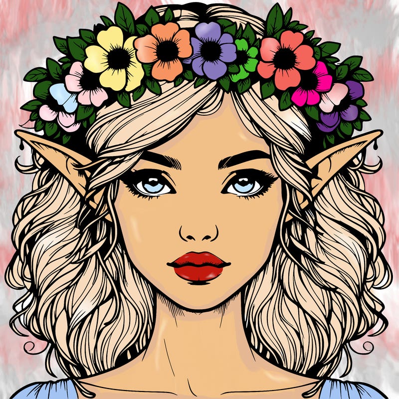 realistic female elf with flower crown