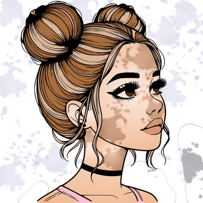 realistic girl with buns on the top of her head