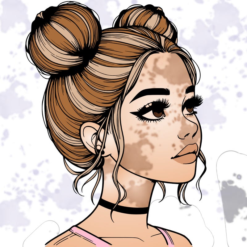 realistic girl with buns on the top of her head