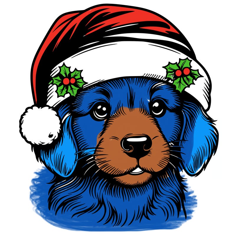 realistic dog wearing a santa hat
