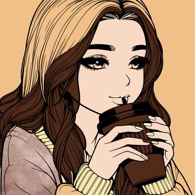 realistic girl drinking coffee