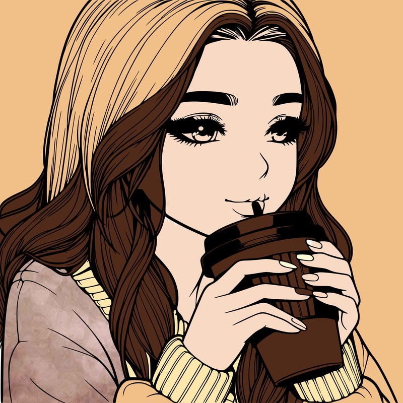 realistic girl drinking coffee